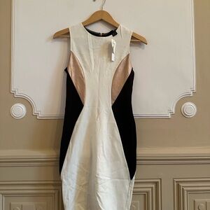 Aqua Black and White Sleeveless Halter Midi Cocktail Dress